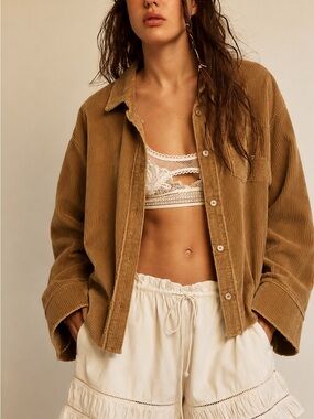 We The Free Relaxed Corduroy Shacket in Camel Brown